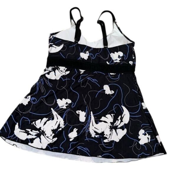 Black & White Floral Print Tankini Top XL Adjustable Straps Swimwear - Picture 4 of 6